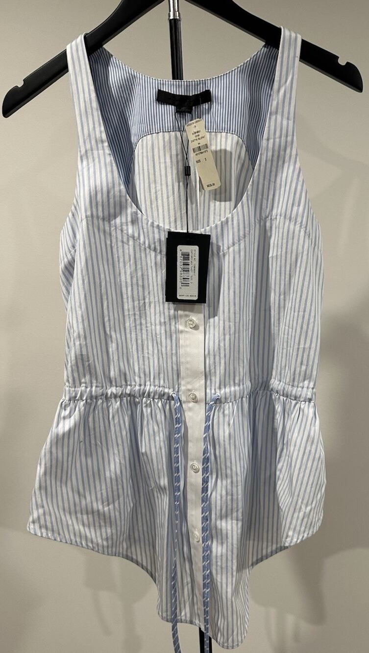 NWT Alexander Wang Blue White Striped Peplum Drawstring Top Size 2